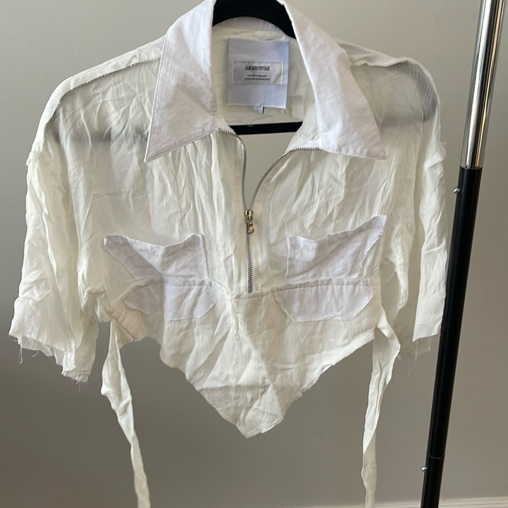 Sami Miro Vintage white and cream top with zipper front detail